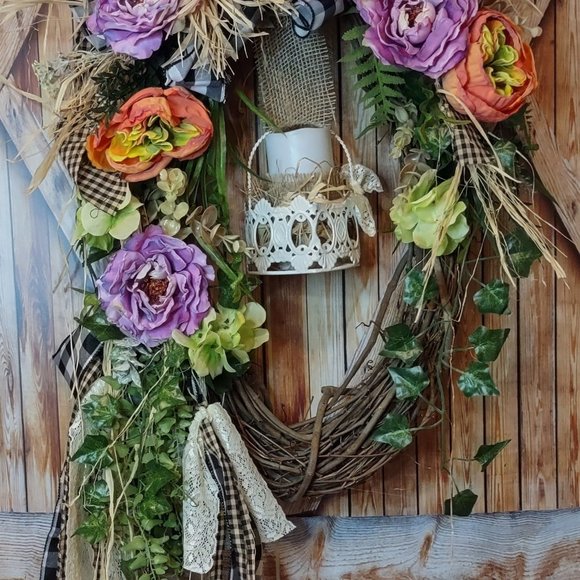 Summer Wreath,Farmhouse Front Door Wreath,Spring Wreath,Floral Arrangement - Picture 7 of 11